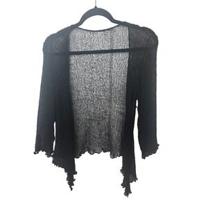 Fresco by Nomadic Traders Black Open Knit Cardigan Sheer Scalloped One Size
